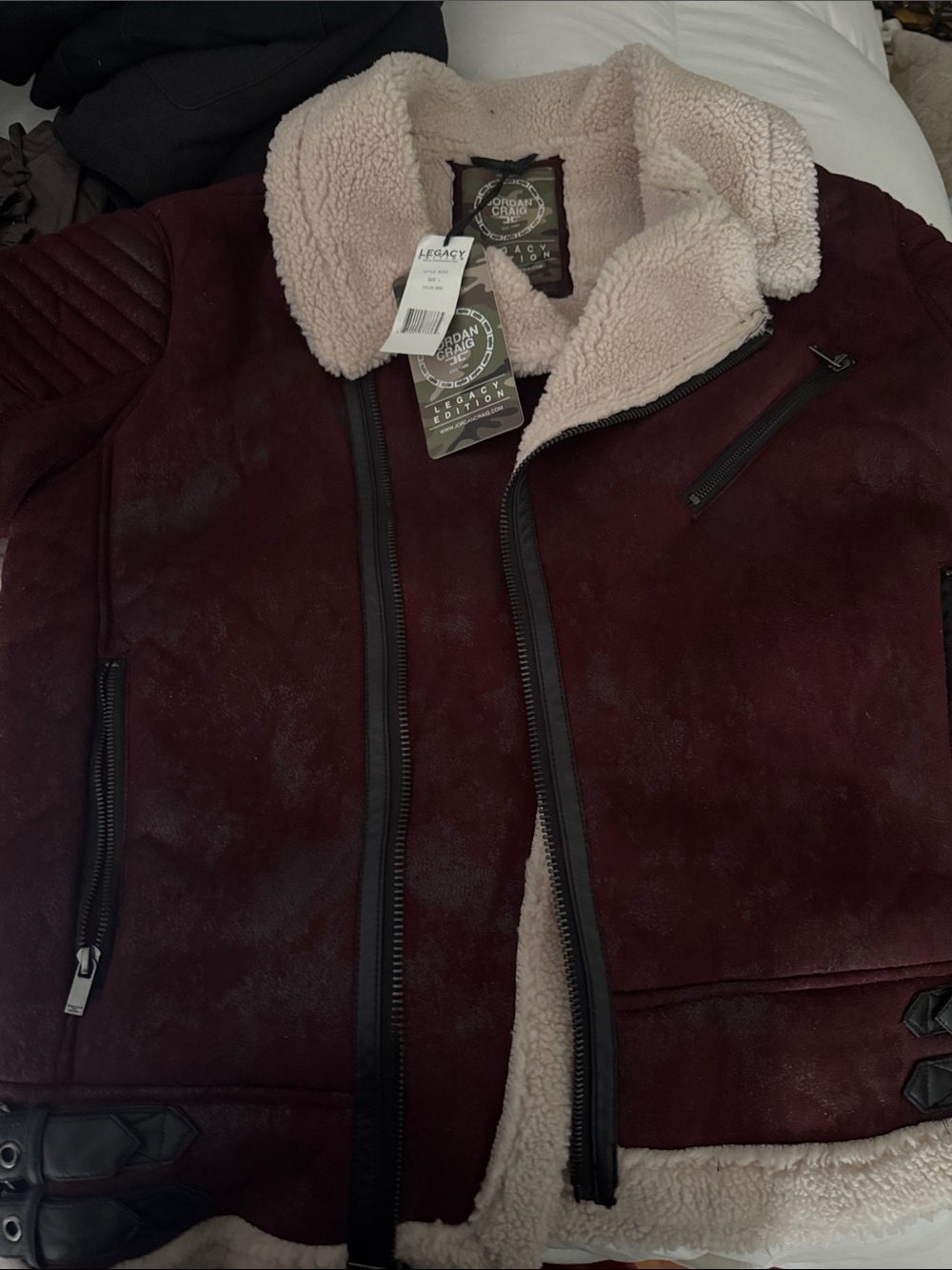 Legacy Men's Burgundy Bomber Jacket with Cream Sherpa Collar